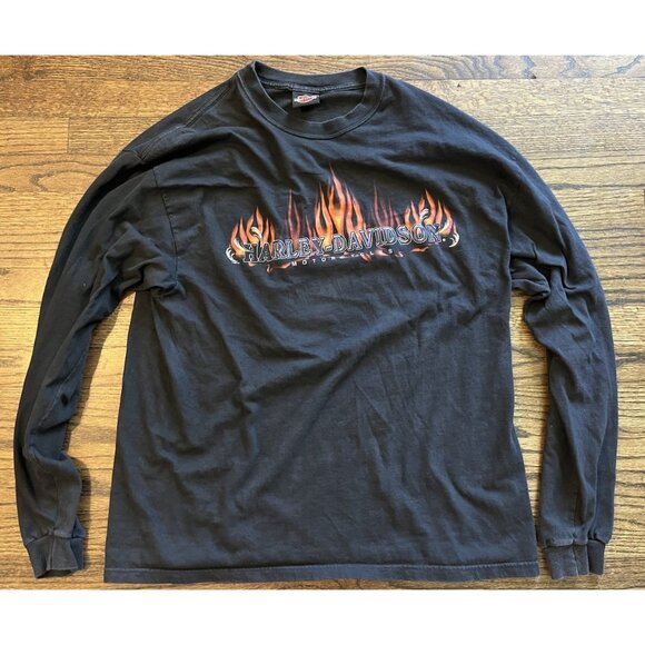 Vtg 2001 Central Harley-Davidson Shawnee, KS Flame Logo Long Sleeve T Shirt Sz L - Picture 3 of 13
